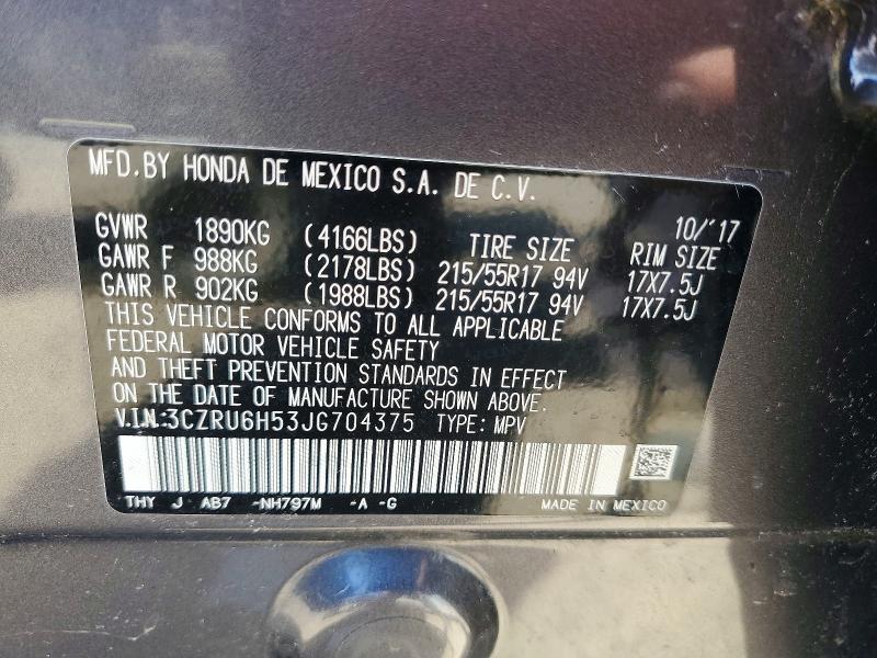 Aukcja sprzedaży 2018 Honda Hr-v, vin: 3CZRU6H53JG704375, numer aukcji: 55215936