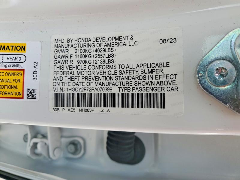 Aukcja sprzedaży 2023 Honda Accord, vin: 1HGCY2F72PA070398, numer aukcji: 57868436