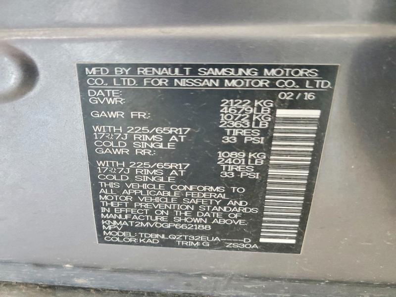 Aukcja sprzedaży 2016 Nissan Rogue, vin: KNMAT2MV0GP662188, numer aukcji: 55587146