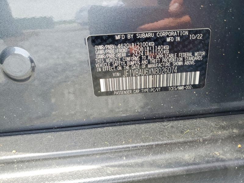58484086 :رقم المزاد ، JF1VBAU6XN8026074 vin ، 2022 Subaru Wrx مزاد بيع
