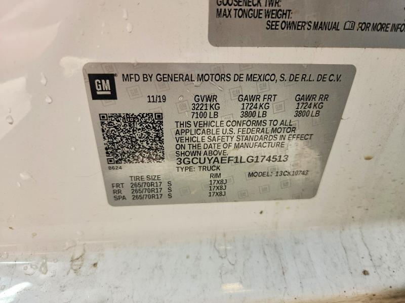 2020 Chevrolet Silverado მანქანა იყიდება აუქციონზე, vin: 3GCUYAEF1LG174513, აუქციონის ნომერი: 56709716