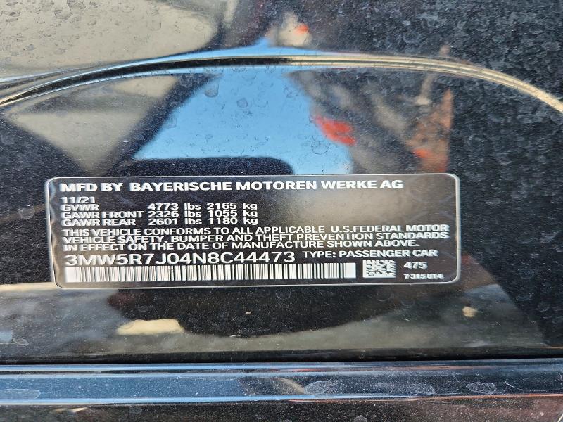 2022 Bmw 330xi მანქანა იყიდება აუქციონზე, vin: 3MW5R7J04N8C44473, აუქციონის ნომერი: 57402636