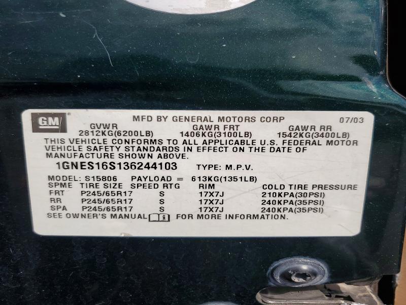 2003 Chevrolet Trailblazer მანქანა იყიდება აუქციონზე, vin: 1GNES16S136244103, აუქციონის ნომერი: 55958706