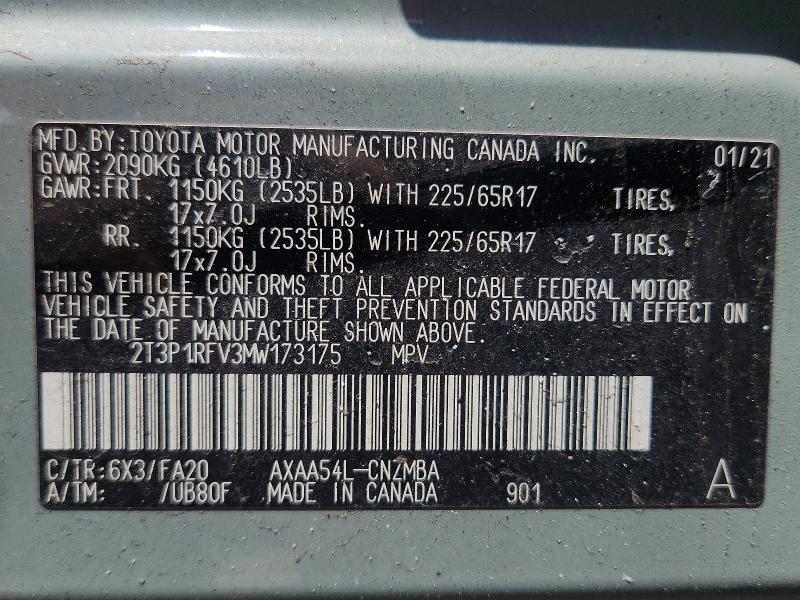 Продаж на аукціоні авто 2021 Toyota Rav4, vin: 2T3P1RFV3MW173175, номер лоту: 56133896