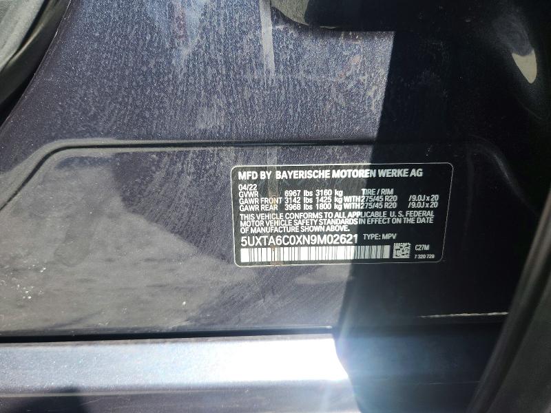 Продажа на аукционе авто 2022 Bmw X5, vin: 5UXTA6C0XN9M02621, номер лота: 58893106