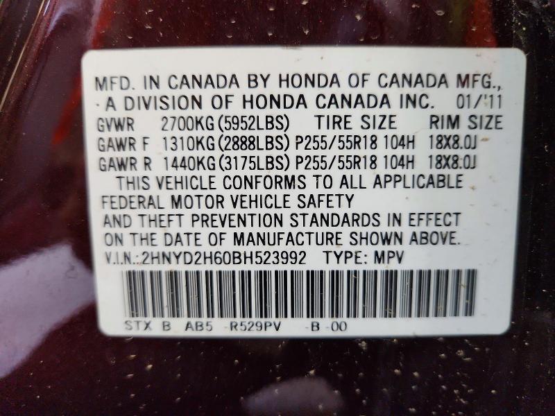 Aukcja sprzedaży 2011 Acura Mdx, vin: 2HNYD2H60BH523992, numer aukcji: 54987776