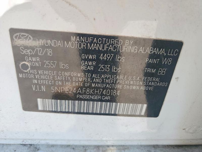 2019 Hyundai Sonata მანქანა იყიდება აუქციონზე, vin: 5NPE24AF8KH740184, აუქციონის ნომერი: 55939346