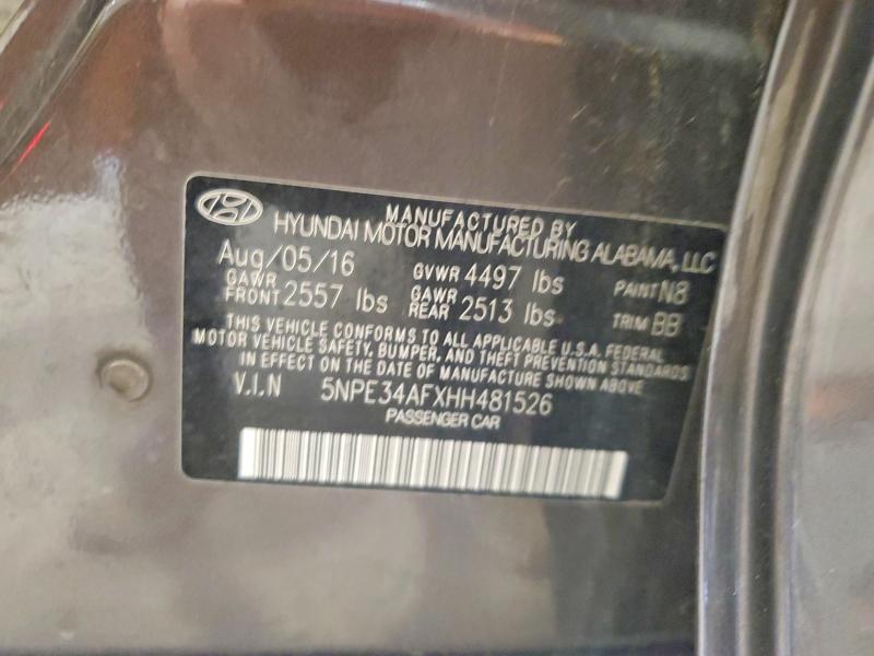 56759196 :رقم المزاد ، 5NPE34AFXHH481526 vin ، 2017 Hyundai Sonata مزاد بيع