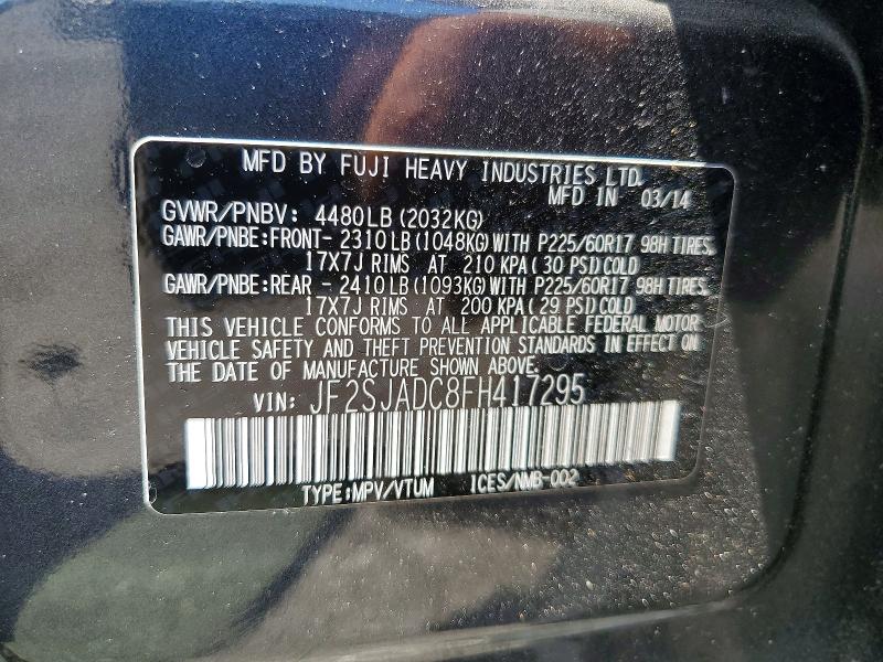 Продаж на аукціоні авто 2015 Subaru Forester, vin: JF2SJADC8FH417295, номер лоту: 57257236