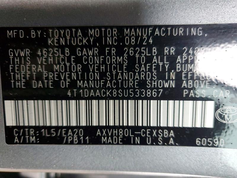 2025 Toyota Camry მანქანა იყიდება აუქციონზე, vin: 4T1DAACK8SU533867, აუქციონის ნომერი: 57185036