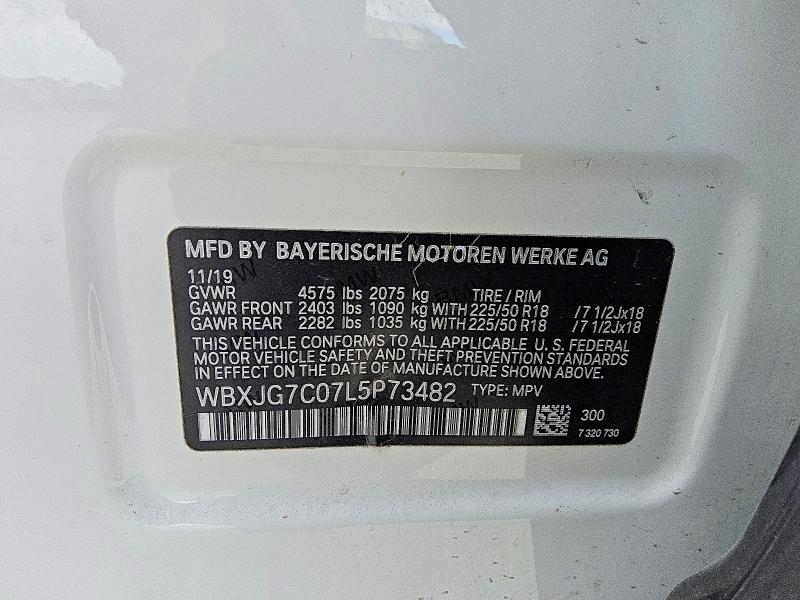 58939416 :رقم المزاد ، WBXJG7C07L5P73482 vin ، 2020 Bmw X1 مزاد بيع