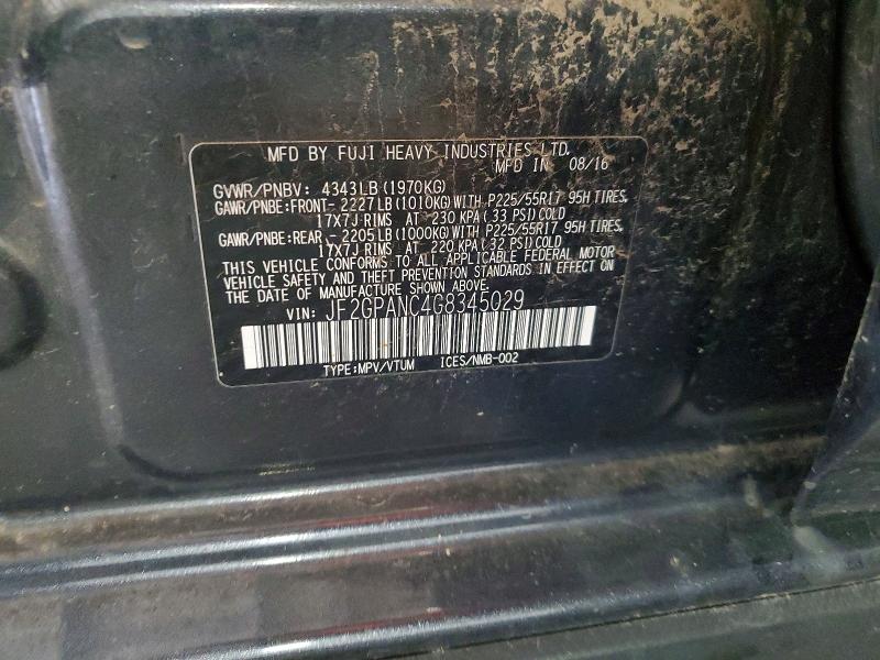 Aukcja sprzedaży 2016 Subaru Crosstrek, vin: JF2GPANC4G8345029, numer aukcji: 58404386