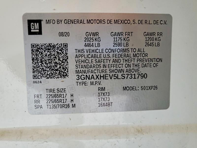 Продаж на аукціоні авто 2020 Chevrolet Equinox, vin: 3GNAXHEV5LS731790, номер лоту: 56806186