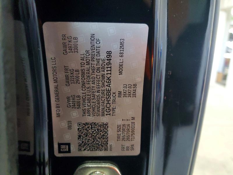 2019 Chevrolet Colorado მანქანა იყიდება აუქციონზე, vin: 1GCHSBEA6K1119498, აუქციონის ნომერი: 58510756