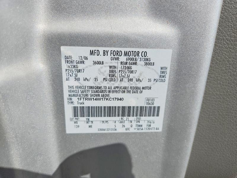 Aukcja sprzedaży 2007 Ford F150, vin: 1FTRW14W17KC17940, numer aukcji: 58516346