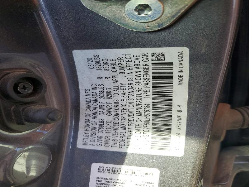 Aukcja sprzedaży 2020 Honda Civic, vin: 2HGFC2F68LH576784, numer aukcji: 58968876