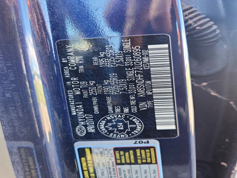 Aukcja sprzedaży 2018 Hyundai Santa Fe, vin: KM8SNDHF7JU260895, numer aukcji: 58600166