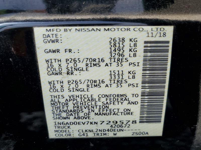 Auction sale of the 2019 Nissan Frontier, vin: 1N6AD0EV7KN729578, lot number: 58575316