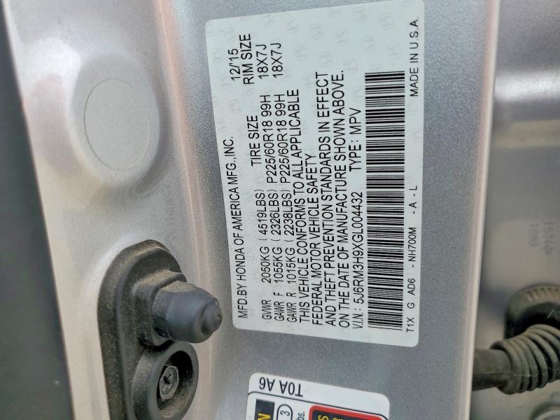 Продажа на аукционе авто 2016 Honda Cr-v, vin: 5J6RM3H9XGL004432, номер лота: 58776336