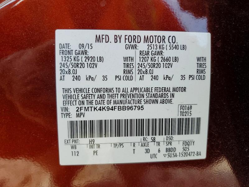 2015 Ford Edge მანქანა იყიდება აუქციონზე, vin: 2FMTK4K94FBB96795, აუქციონის ნომერი: 58463506