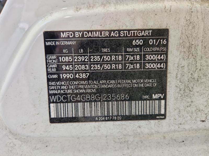 Продажа на аукционе авто 2016 Mercedes-benz Gla, vin: WDCTG4GB8GJ235686, номер лота: 56640476