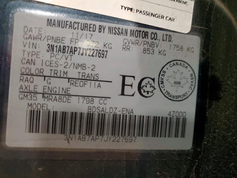 Aukcja sprzedaży 2018 Nissan Sentra, vin: 3N1AB7AP7JY227697, numer aukcji: 58378066