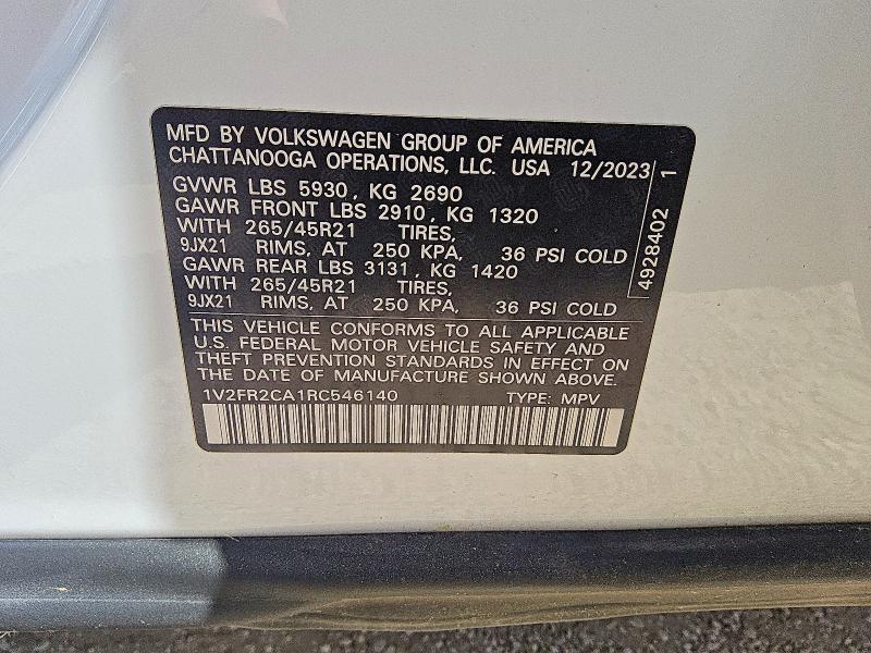 Продажа на аукционе авто 2024 Volkswagen Atlas, vin: 1V2FR2CA1RC546140, номер лота: 56456706