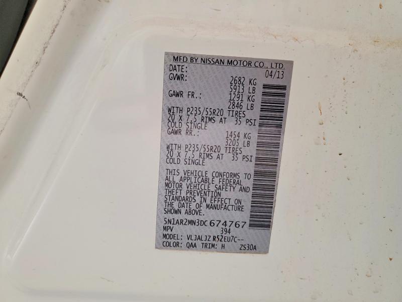 Продаж на аукціоні авто 2013 Nissan Pathfinder, vin: 5N1AR2MN3DC674767, номер лоту: 57246906