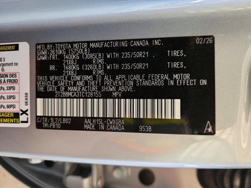 55756216 :رقم المزاد ، 2T2BBMCA3TC128155 vin ، 2026 Lexus Rx 350h مزاد بيع