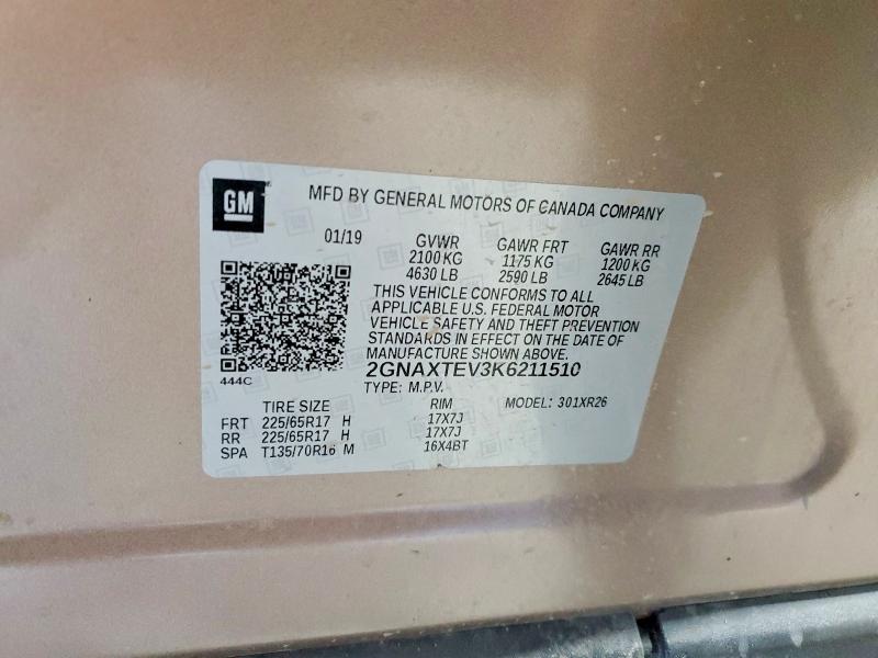 Aukcja sprzedaży 2019 Chevrolet Equinox, vin: 2GNAXTEV3K6211510, numer aukcji: 56625246