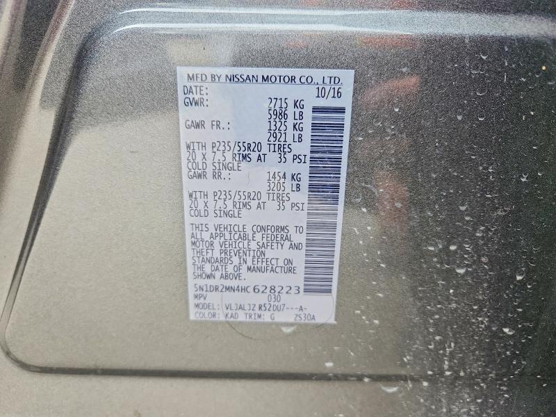 Aukcja sprzedaży 2017 Nissan Pathfinder, vin: 5N1DR2MN4HC628223, numer aukcji: 57310026