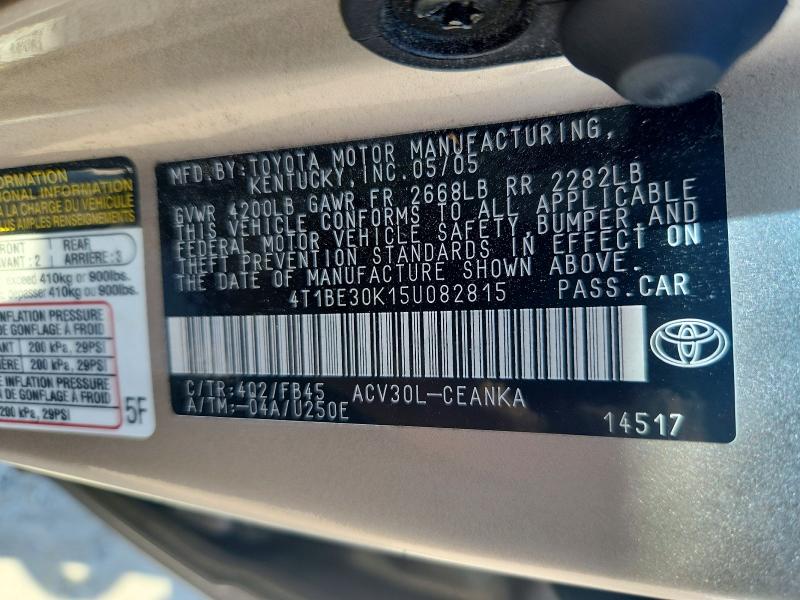 Продажа на аукционе авто 2005 Toyota Camry, vin: 4T1BE30K15U082815, номер лота: 56503816