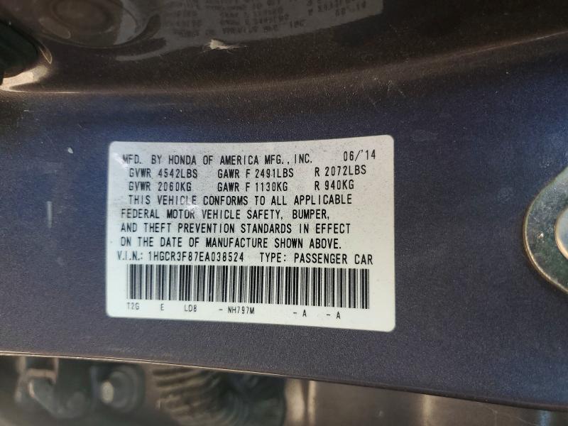 2014 Honda Accord მანქანა იყიდება აუქციონზე, vin: 1HGCR3F87EA038524, აუქციონის ნომერი: 57960066