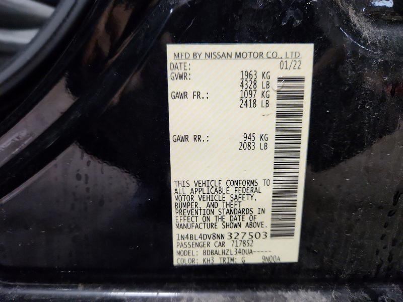 Auction sale of the 2022 Nissan Altima, vin: 1N4BL4DV8NN327503, lot number: 58232396