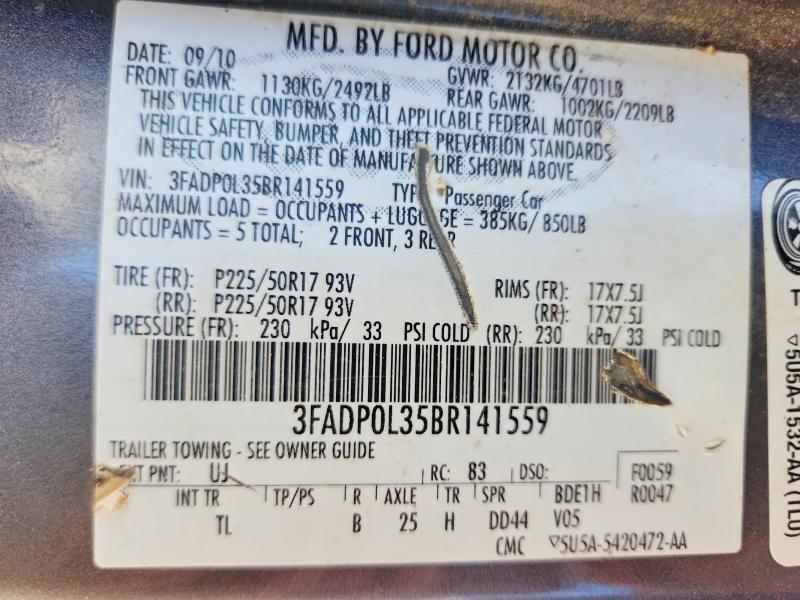 Aukcja sprzedaży 2011 Ford Fusion, vin: 3FADP0L35BR141559, numer aukcji: 57243576