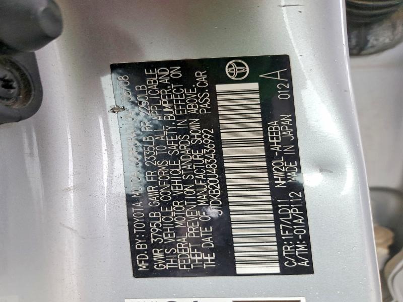 57971366 :رقم المزاد ، JTDKB20U483436992 vin ، 2008 Toyota Prius مزاد بيع