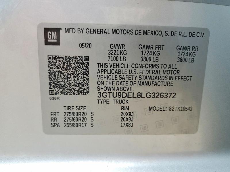 57424226 :رقم المزاد ، 3GTU9DEL8LG326372 vin ، 2020 Gmc Sierra مزاد بيع