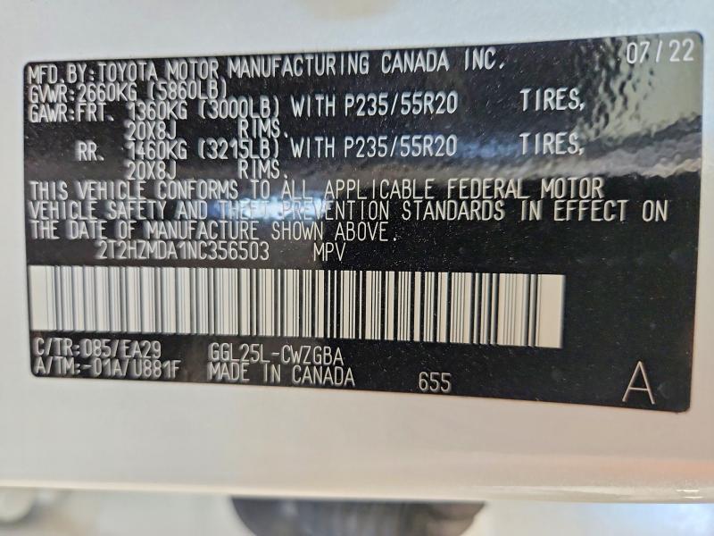 Продаж на аукціоні авто 2022 Lexus Rx, vin: 2T2HZMDA1NC356503, номер лоту: 58612816