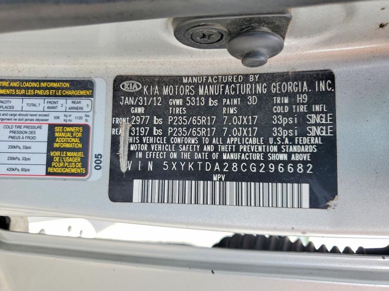 Продажа на аукционе авто 2012 Kia Sorento, vin: 5XYKTDA28CG296682, номер лота: 56927276