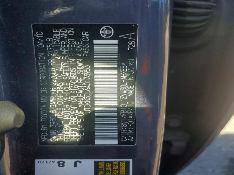 55775926 :رقم المزاد ، JTDKN3DU6A0173953 vin ، 2010 Toyota Prius مزاد بيع