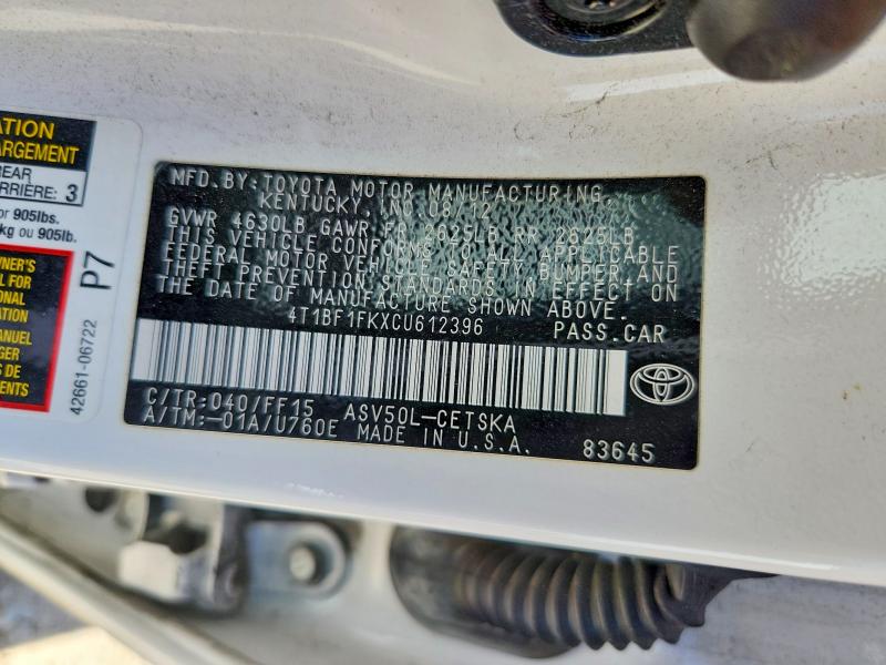 Продажа на аукционе авто 2012 Toyota Camry, vin: 4T1BF1FKXCU612396, номер лота: 56740926