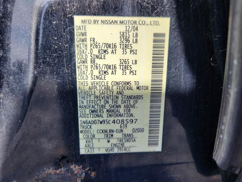 Продаж на аукціоні авто 2005 Nissan Frontier, vin: 1N6AD07W95C408597, номер лоту: 55600776