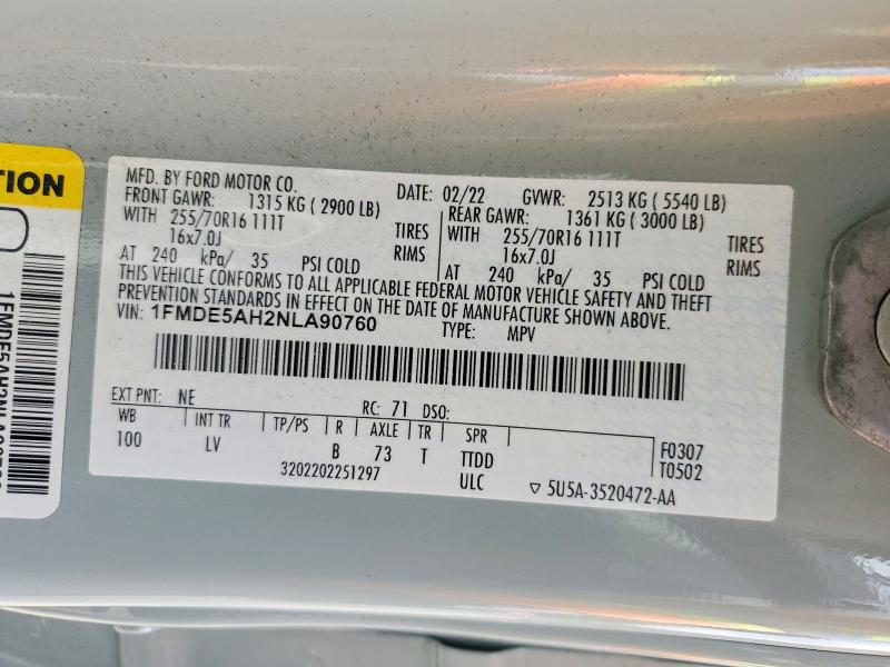 Продажа на аукционе авто 2022 Ford Bronco, vin: 1FMDE5AH2NLA90760, номер лота: 58846206