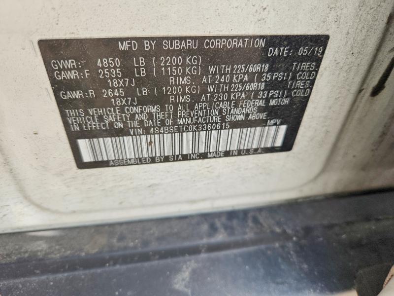 2019 Subaru Outback მანქანა იყიდება აუქციონზე, vin: 4S4BSETC0K3360615, აუქციონის ნომერი: 59175076