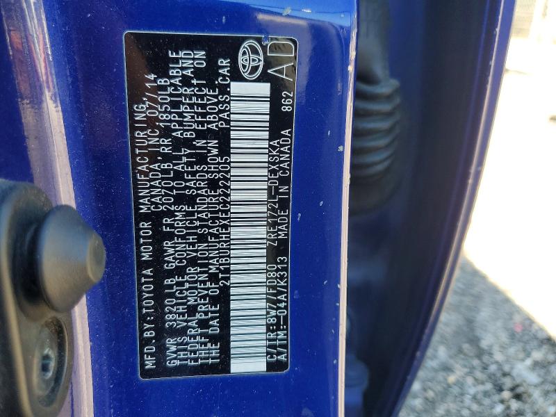 55194096 :رقم المزاد ، 2T1BURHEXEC222205 vin ، 2014 Toyota Corolla مزاد بيع