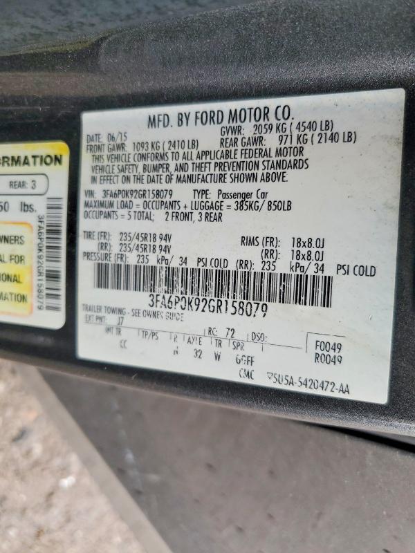 Продажа на аукционе авто 2016 Ford Fusion, vin: 3FA6P0K92GR158079, номер лота: 57006496
