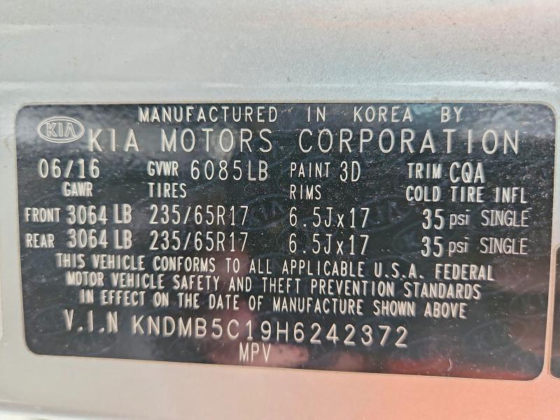 Aukcja sprzedaży 2017 Kia Sedona, vin: KNDMB5C19H6242372, numer aukcji: 56176816