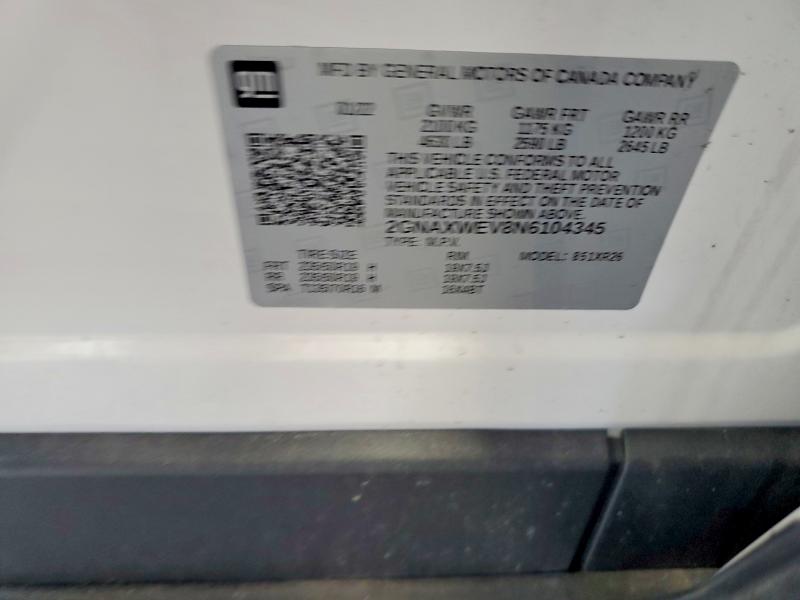 54422626 :رقم المزاد ، 2GNAXWEV8N6104345 vin ، 2022 Chevrolet Equinox مزاد بيع