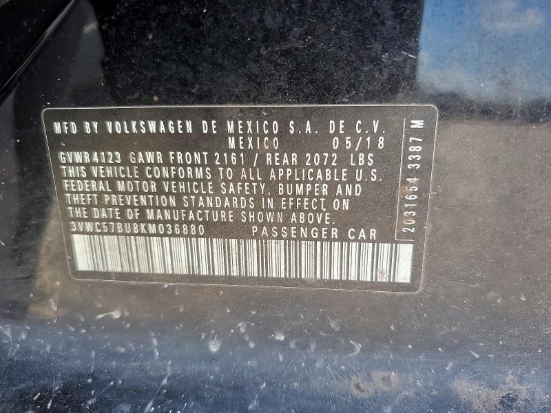 57038286 :رقم المزاد ، 3VWC57BU8KM036880 vin ، 2019 Volkswagen Jetta مزاد بيع