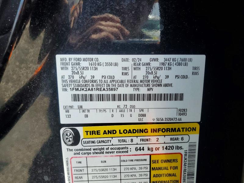 2024 Ford Expedition მანქანა იყიდება აუქციონზე, vin: 1FMJK2A81REA35897, აუქციონის ნომერი: 58554676